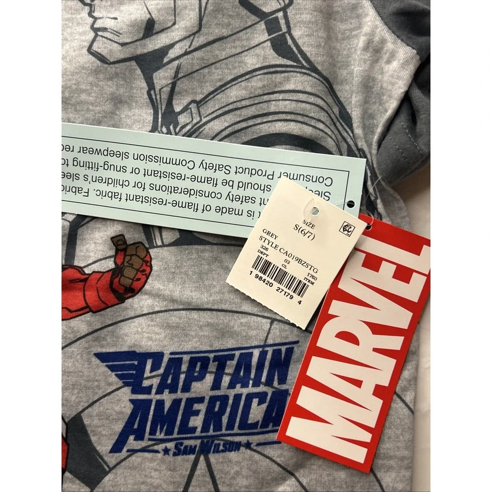 Captain America Boy's Supehero Polyester 3-Piece Short-Sleeved Pajama Set Sm 6-7